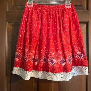 TRUE Craft Skirt Red Bandana Print Swing Cottagecore , above knee, Rayon w/cotto